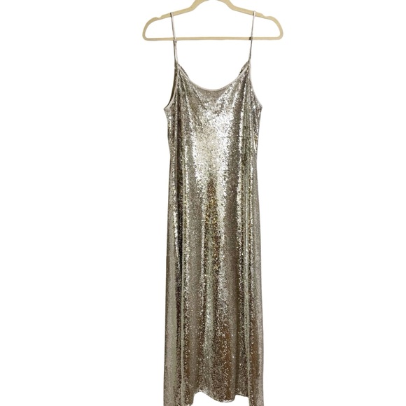 All Saints Hadley Sequin Silver Midi Dress Size 10 - Picture 4 of 9